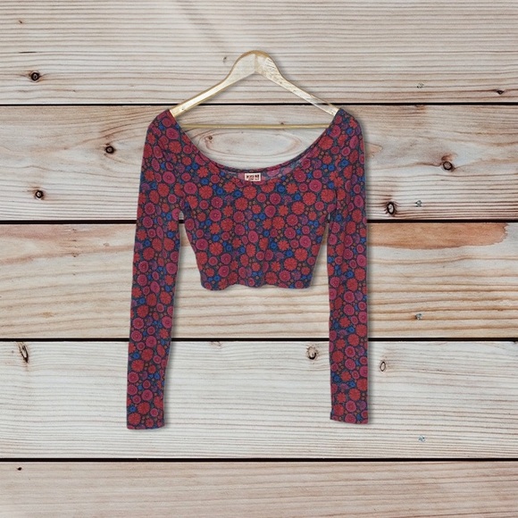Mossimo Supply Co. flower long sleeve Baby Tee crop top Size Small - Picture 7 of 10